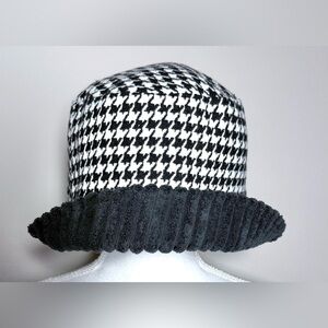 Black White Houndstooth Reversible Bucket Hat Women One Size